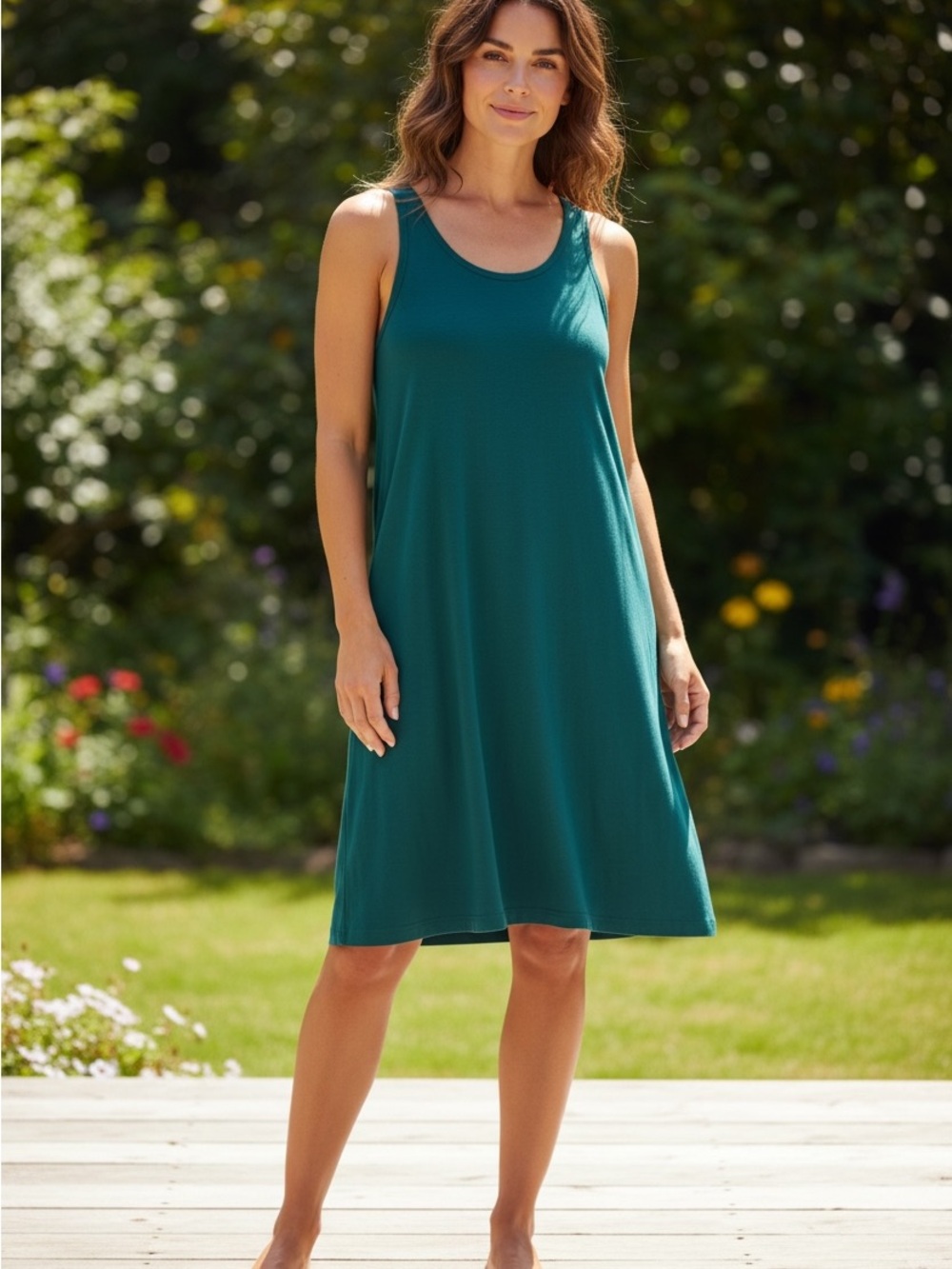 Avec Les Filles Teal Scoop Neck Tank Dress